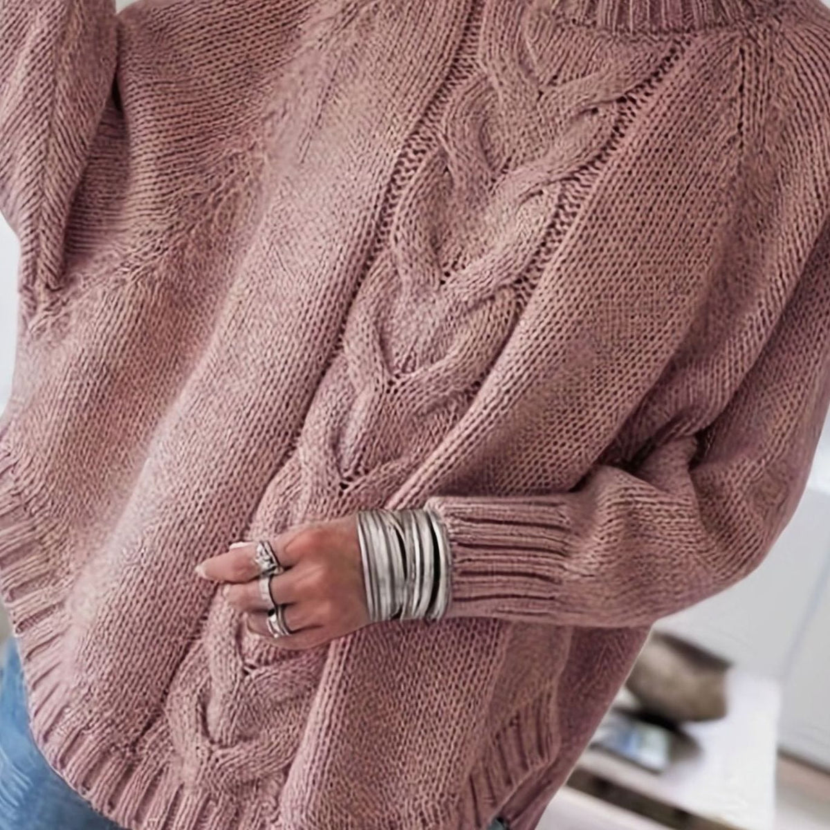 Olivia Oversized Cable Knit Jumper | High-Neck | Winter Warmth