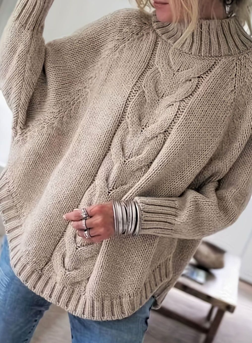 Olivia Oversized Cable Knit Jumper | High-Neck | Winter Warmth