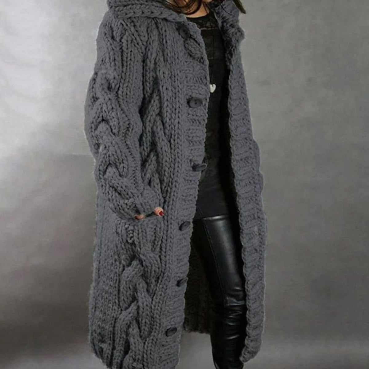 Grace Cable Knit Cardigan | Hooded | Oversized Fit