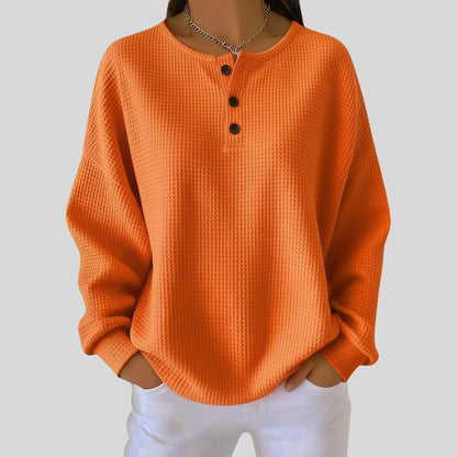 Emma Oversized Waffle Knit Henley Jumper | Pullover | Relaxed Fit