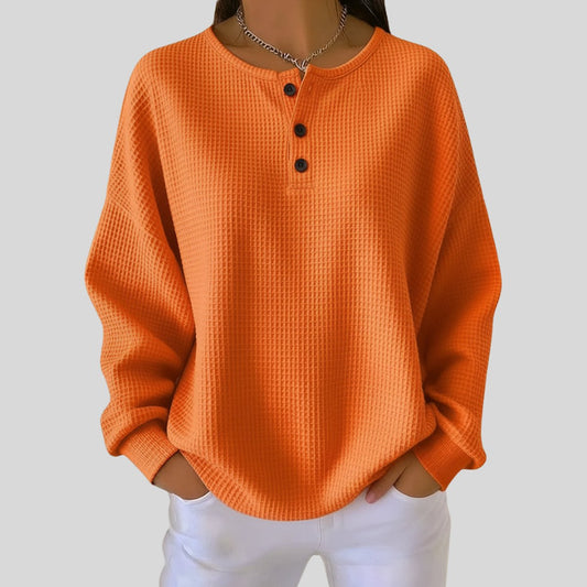Emma Oversized Waffle Knit Henley Jumper | Pullover | Relaxed Fit