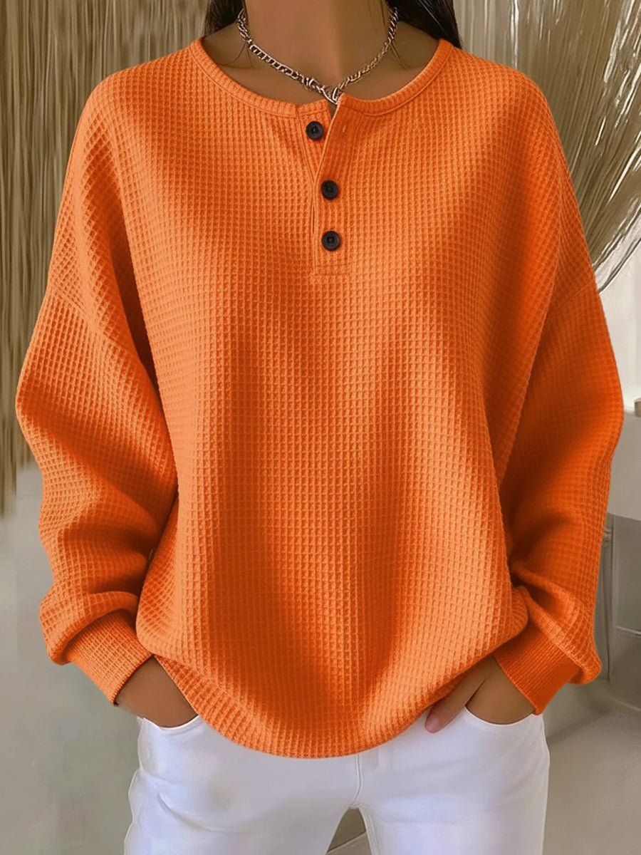 Emma Oversized Waffle Knit Henley Jumper | Pullover | Relaxed Fit