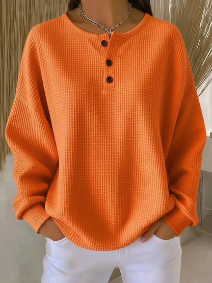 Emma Oversized Waffle Knit Henley Jumper | Pullover | Relaxed Fit