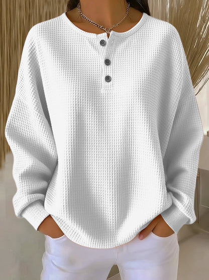 Emma Oversized Waffle Knit Henley Jumper | Pullover | Relaxed Fit
