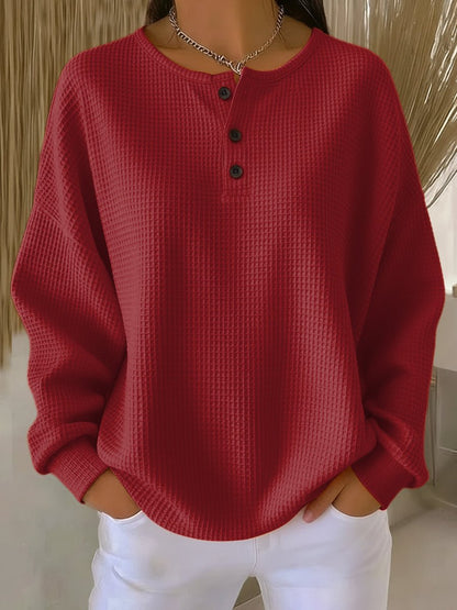 Emma Oversized Waffle Knit Henley Jumper | Pullover | Relaxed Fit