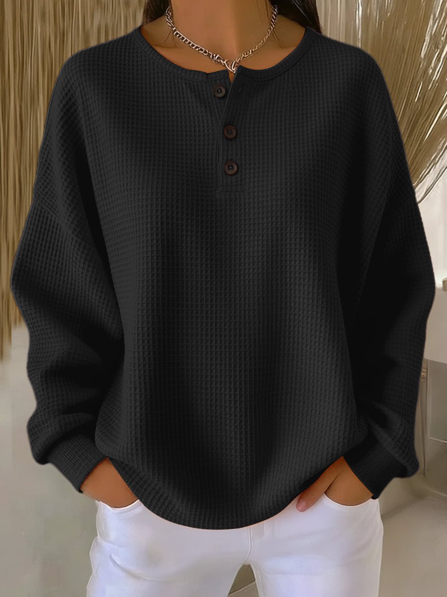 Emma Oversized Waffle Knit Henley Jumper | Pullover | Relaxed Fit