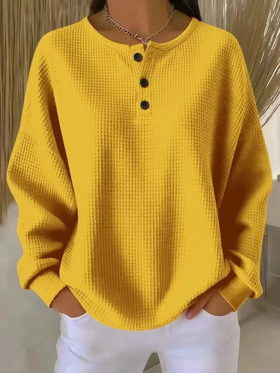 Emma Oversized Waffle Knit Henley Jumper | Pullover | Relaxed Fit