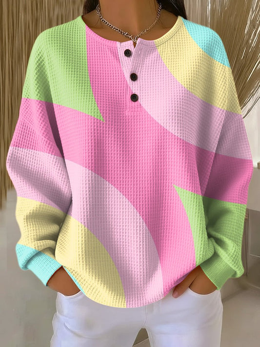 Penelope Waffle-Knit Henley Jumper | Pastel Colour-Block | Pullover