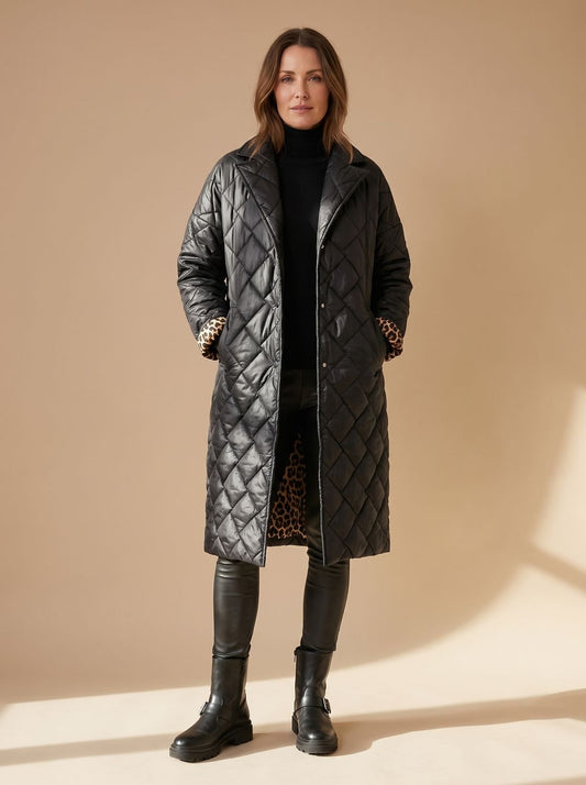 Mia Quilted Diamond-Stitch Coat | Mid-Length | Winter Warmth