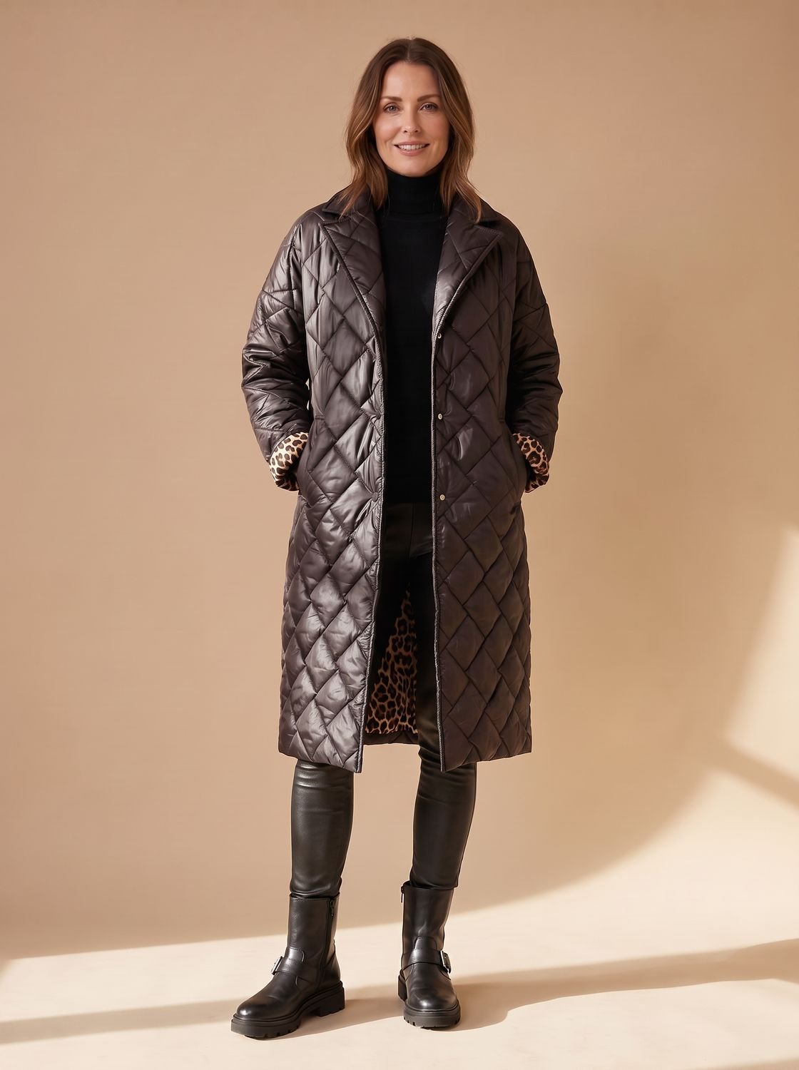 Mia Quilted Diamond-Stitch Coat | Mid-Length | Winter Warmth