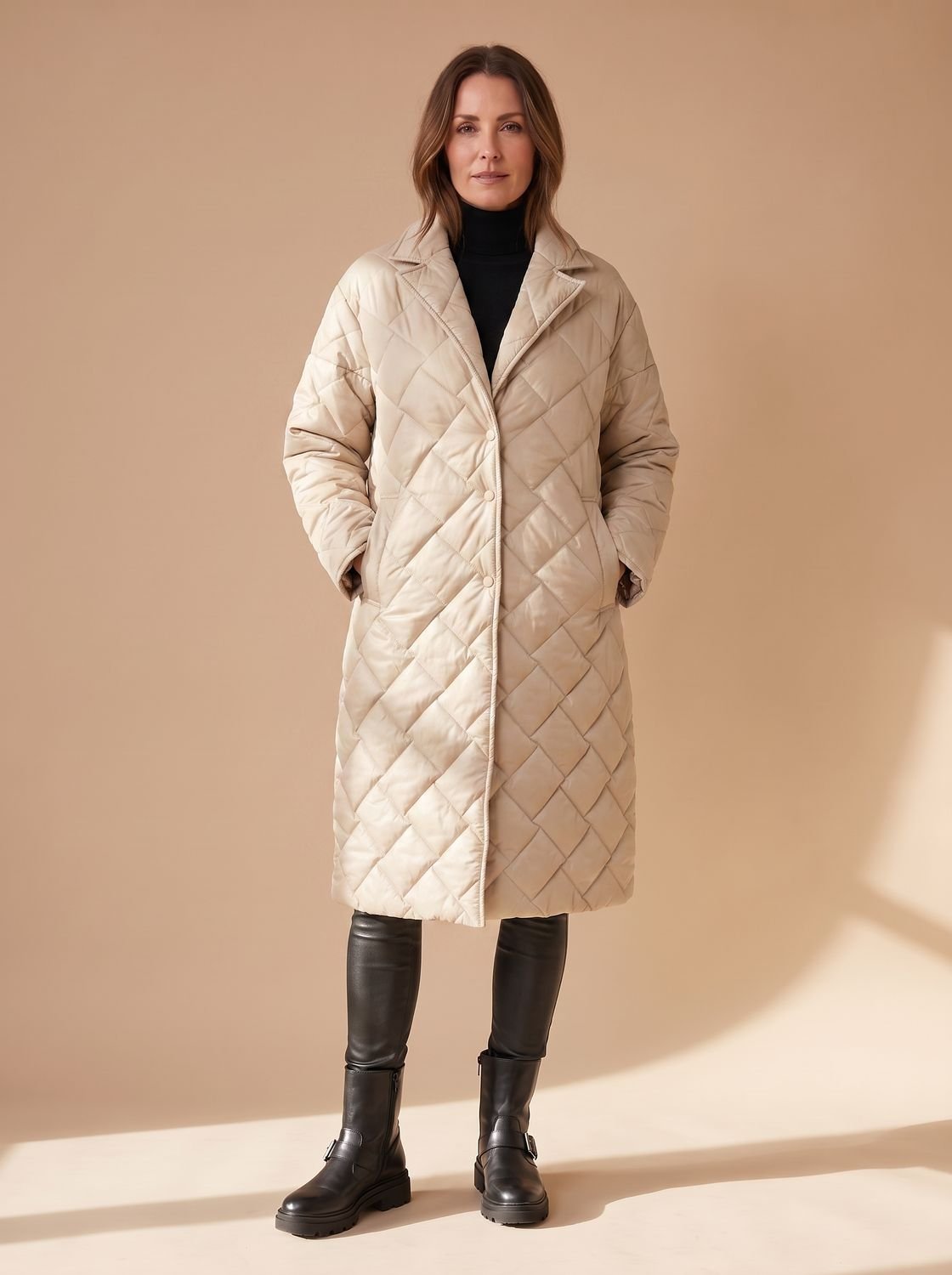 Mia Quilted Diamond-Stitch Coat | Mid-Length | Winter Warmth