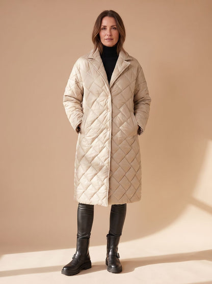 Mia Quilted Diamond-Stitch Coat | Mid-Length | Winter Warmth