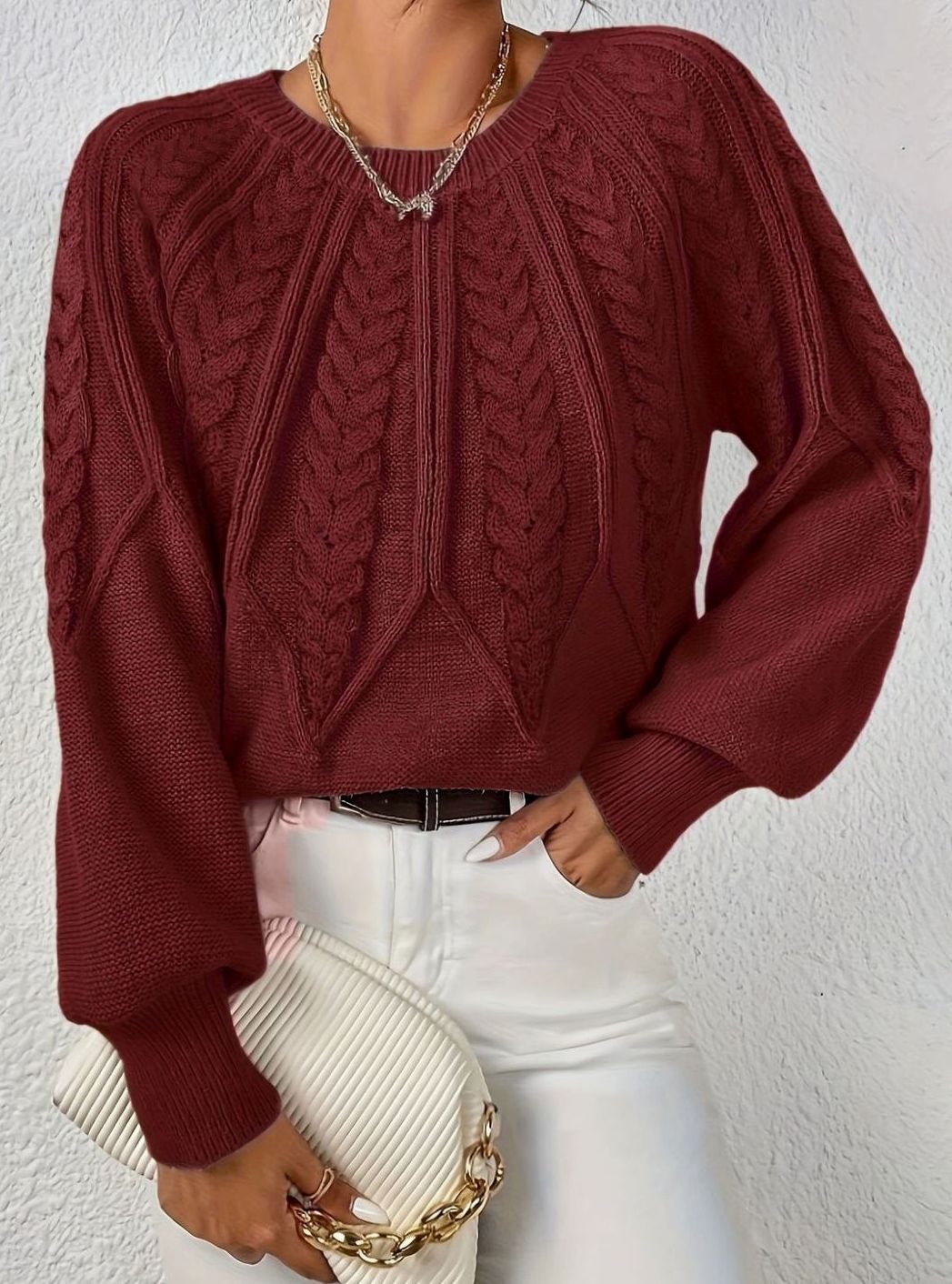 Sophia Cable-Knit Jumper | Lantern Sleeve | Relaxed Fit