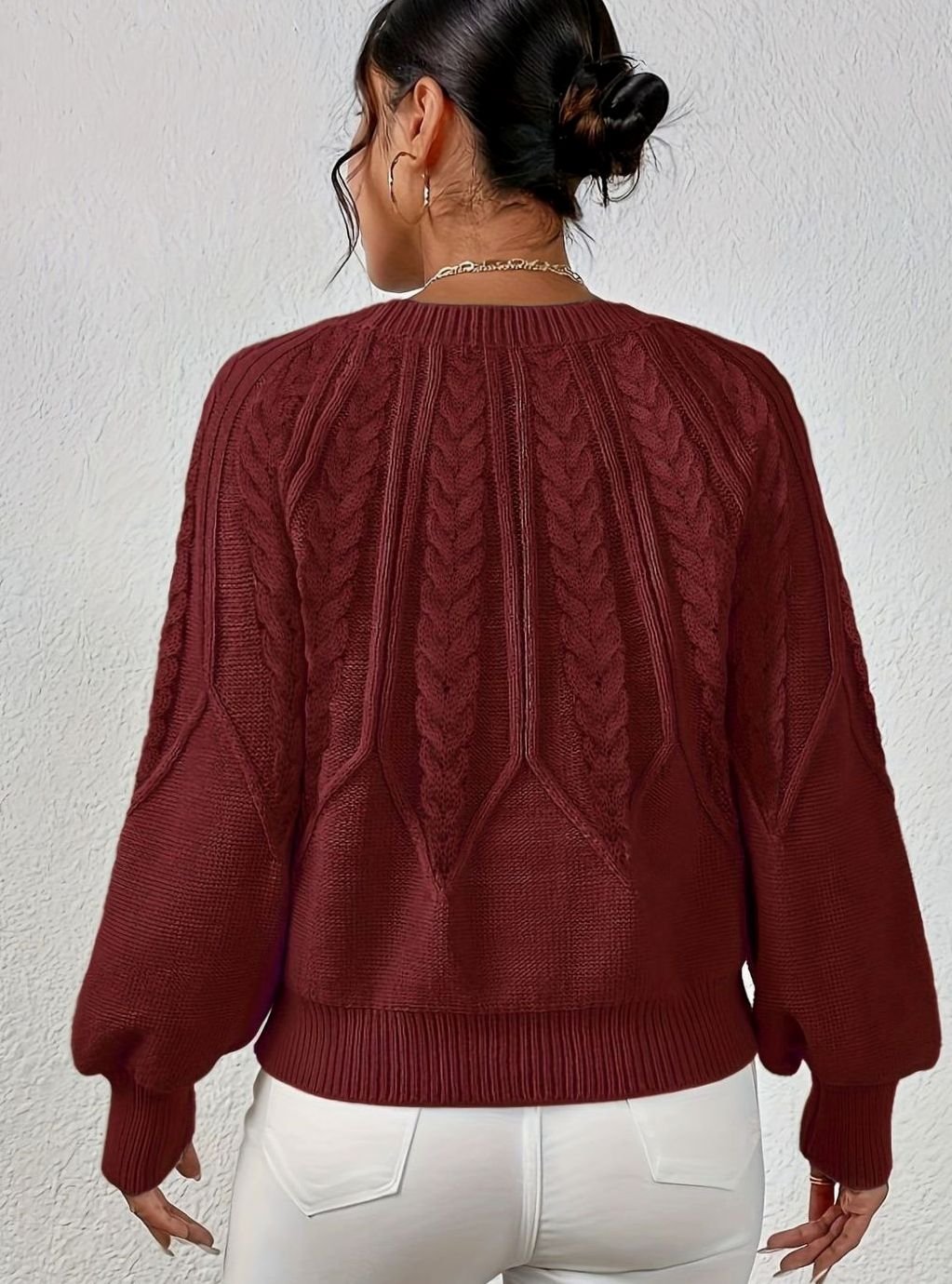 Sophia Cable-Knit Jumper | Lantern Sleeve | Relaxed Fit