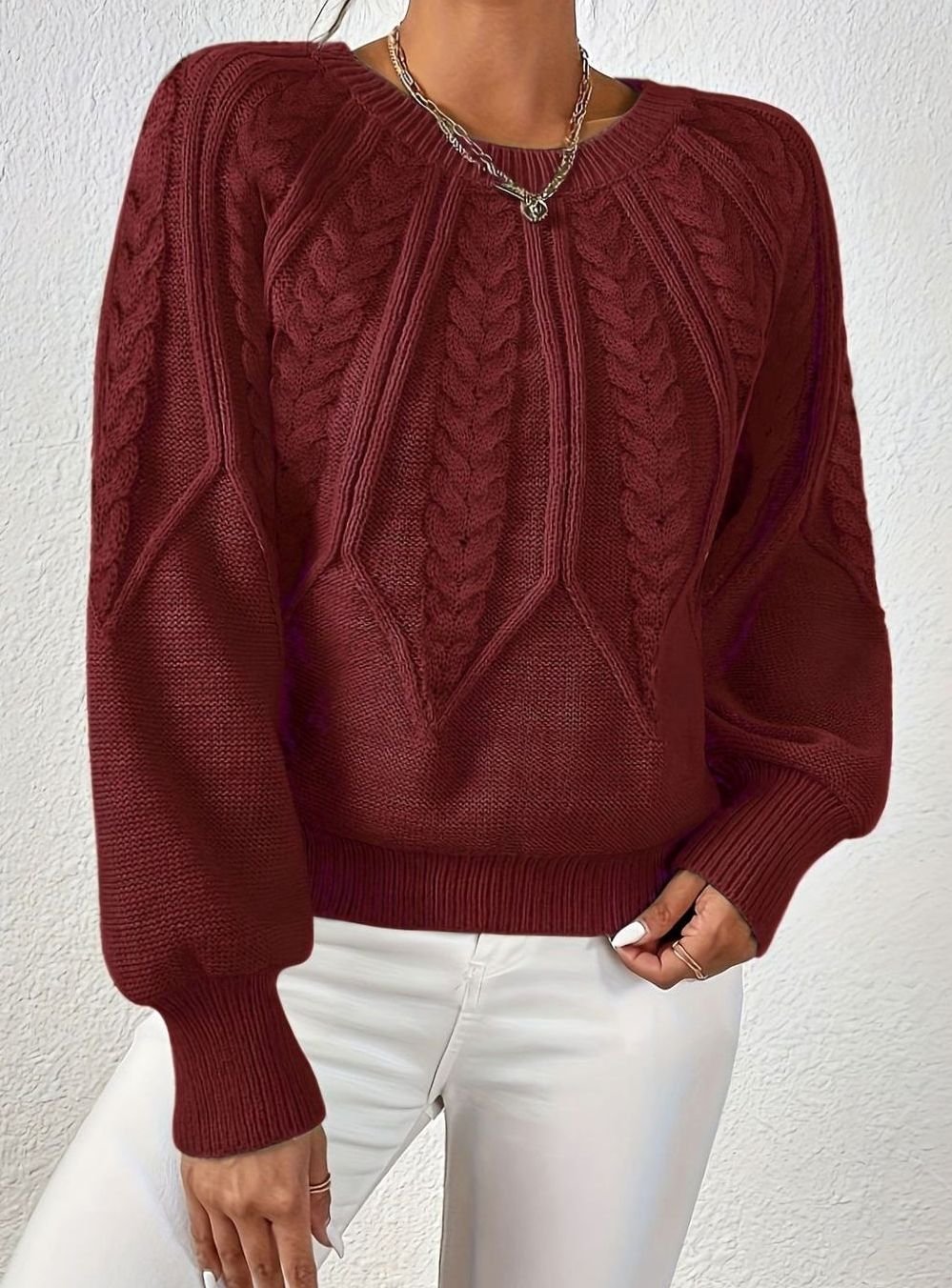 Sophia Cable-Knit Jumper | Lantern Sleeve | Relaxed Fit