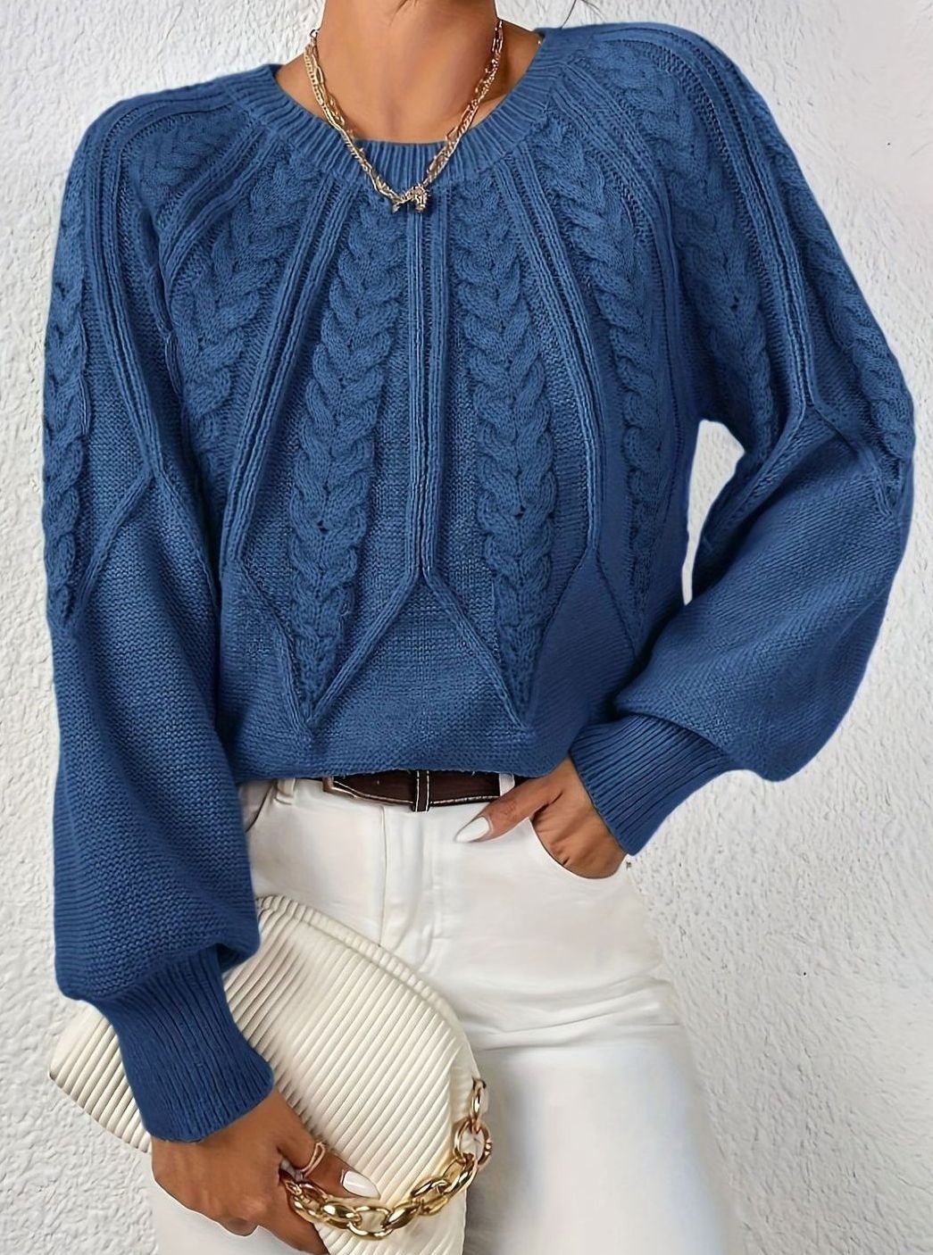 Sophia Cable-Knit Jumper | Lantern Sleeve | Relaxed Fit