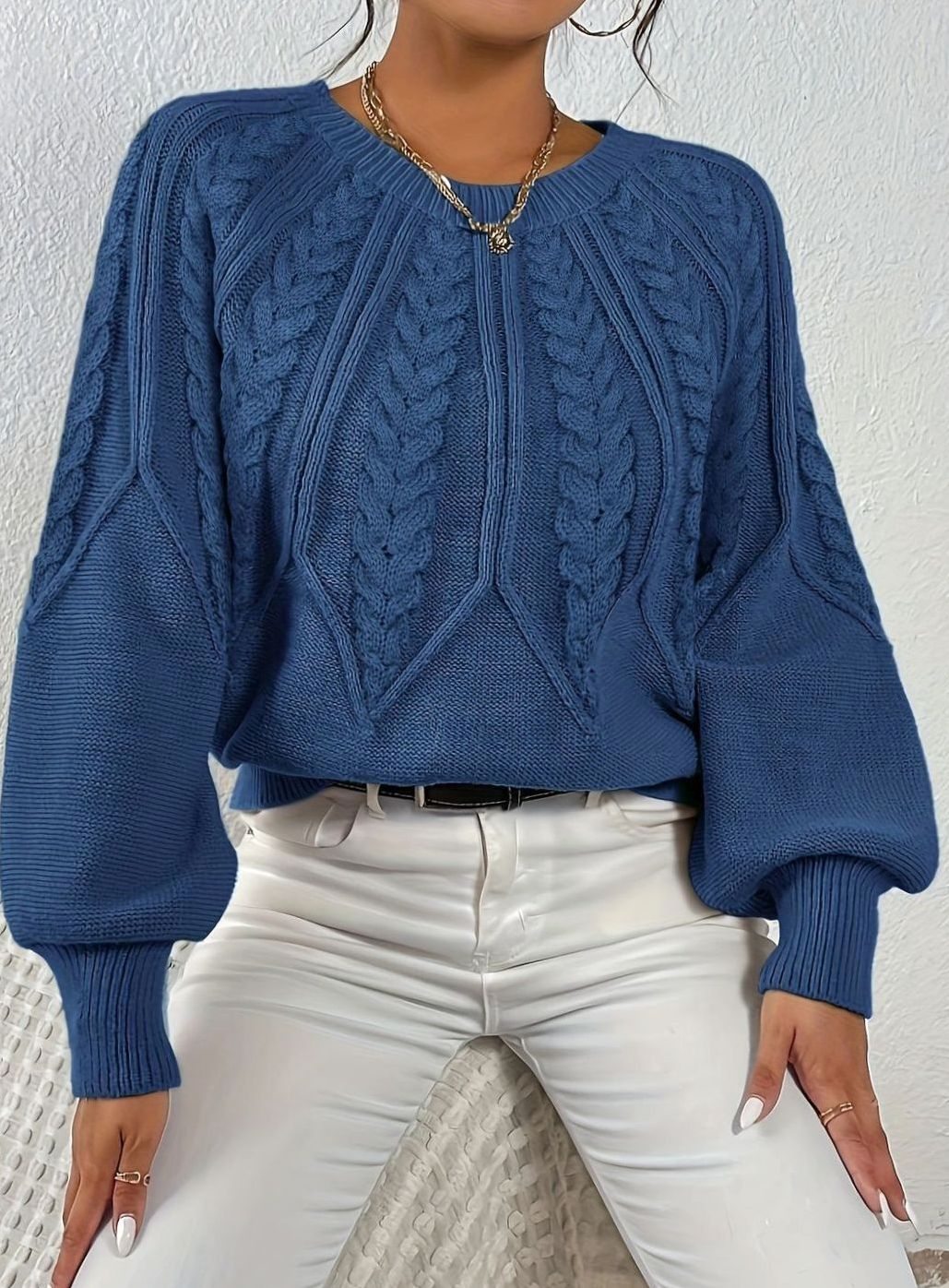 Sophia Cable-Knit Jumper | Lantern Sleeve | Relaxed Fit