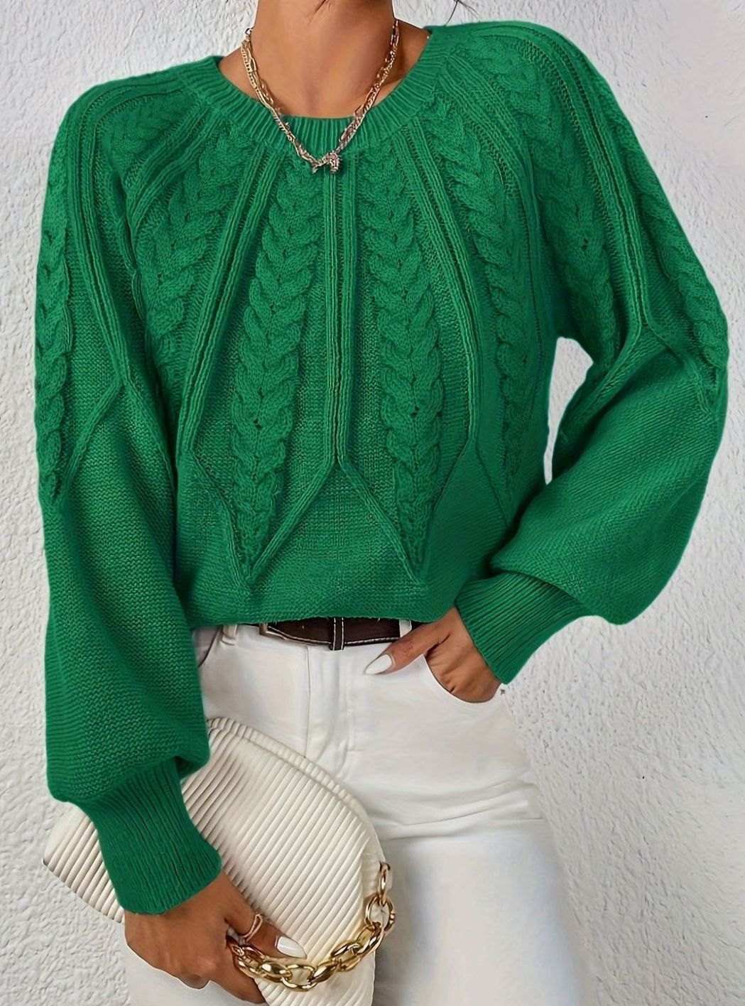 Sophia Cable-Knit Jumper | Lantern Sleeve | Relaxed Fit
