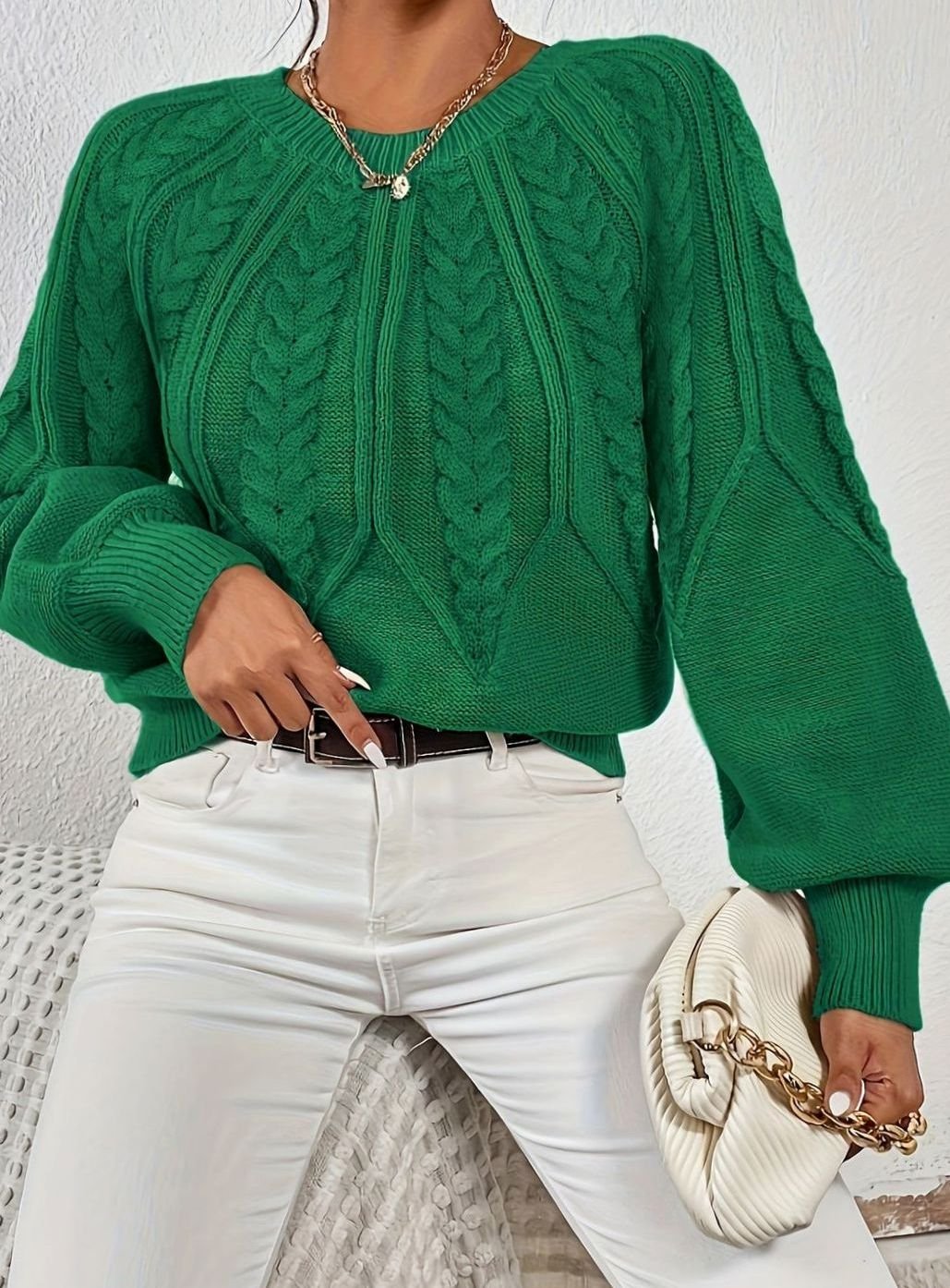 Sophia Cable-Knit Jumper | Lantern Sleeve | Relaxed Fit