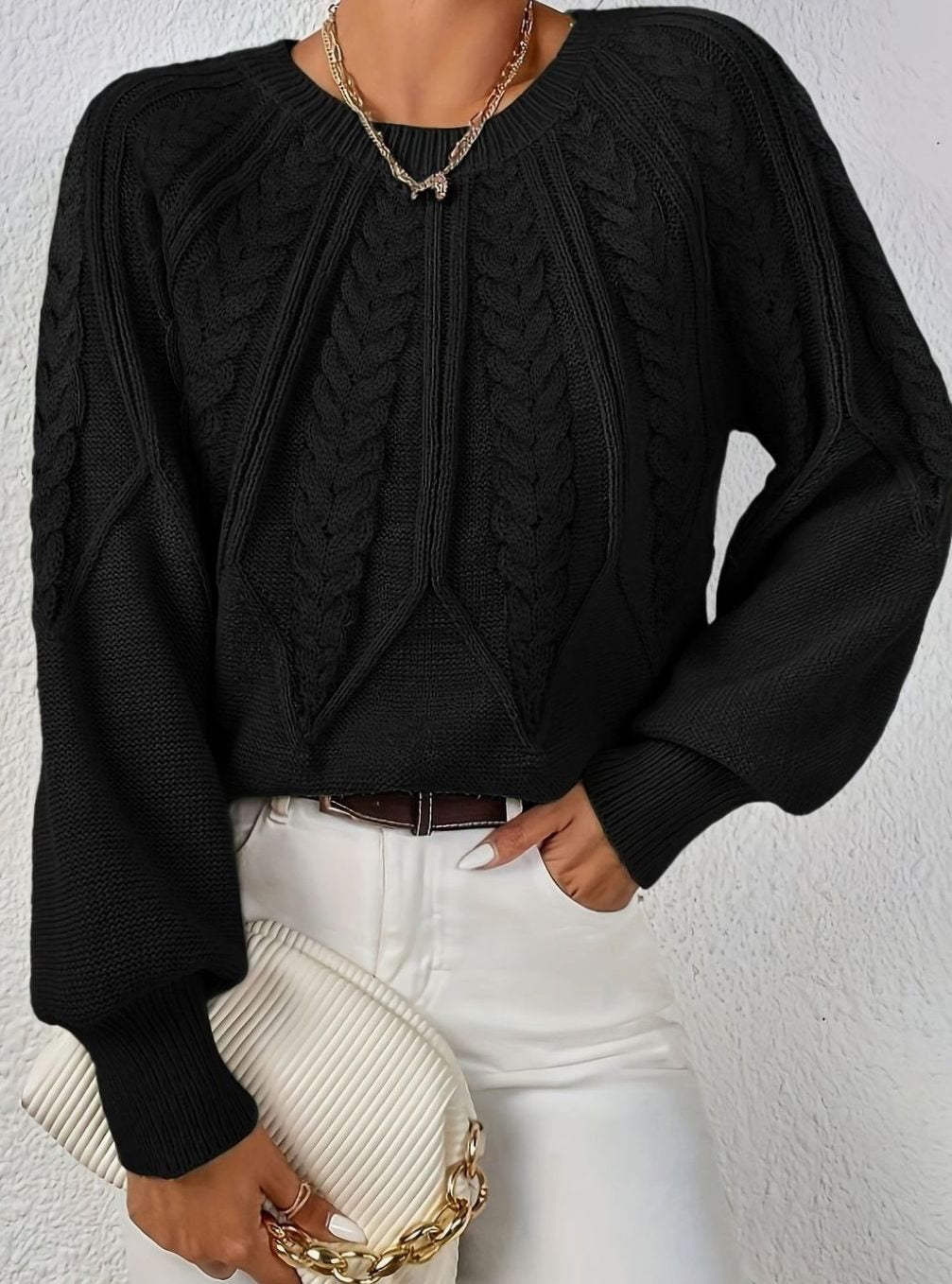 Sophia Cable-Knit Jumper | Lantern Sleeve | Relaxed Fit