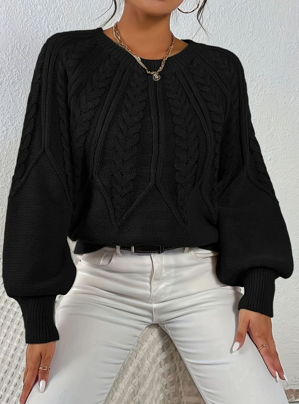 Sophia Cable-Knit Jumper | Lantern Sleeve | Relaxed Fit