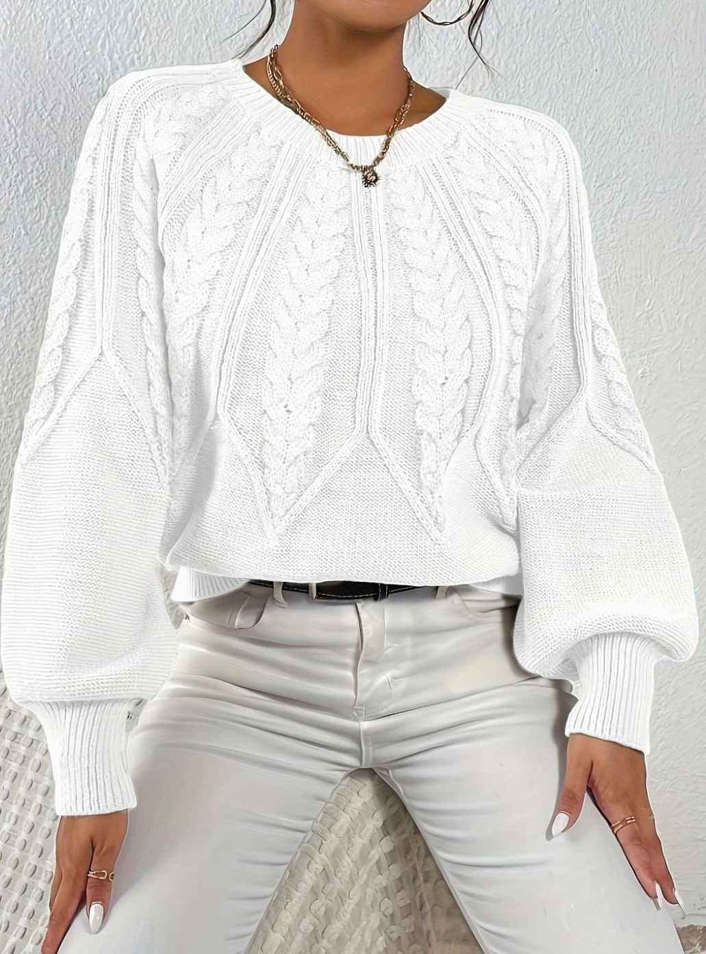 Sophia Cable-Knit Jumper | Lantern Sleeve | Relaxed Fit
