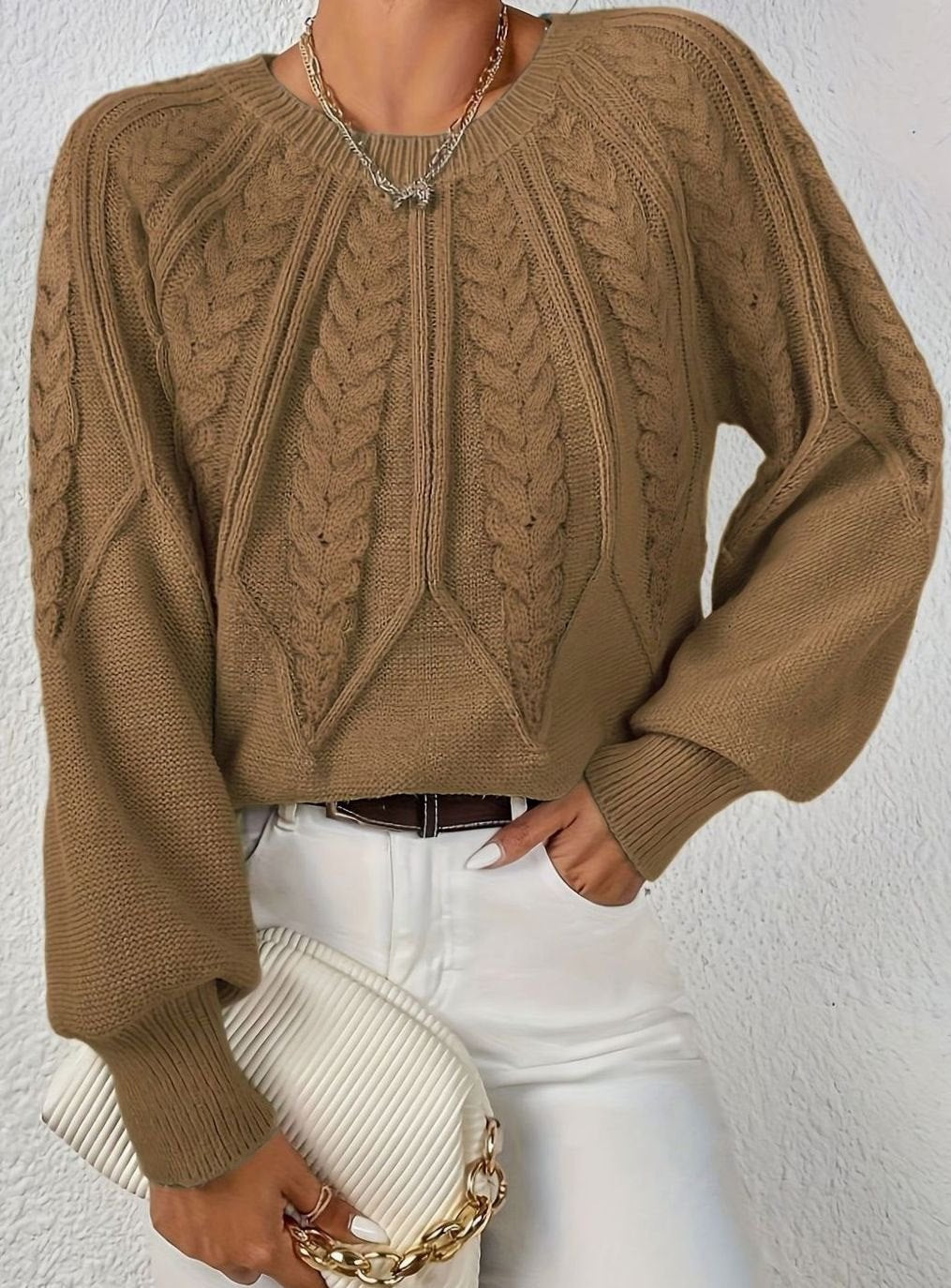 Sophia Cable-Knit Jumper | Lantern Sleeve | Relaxed Fit
