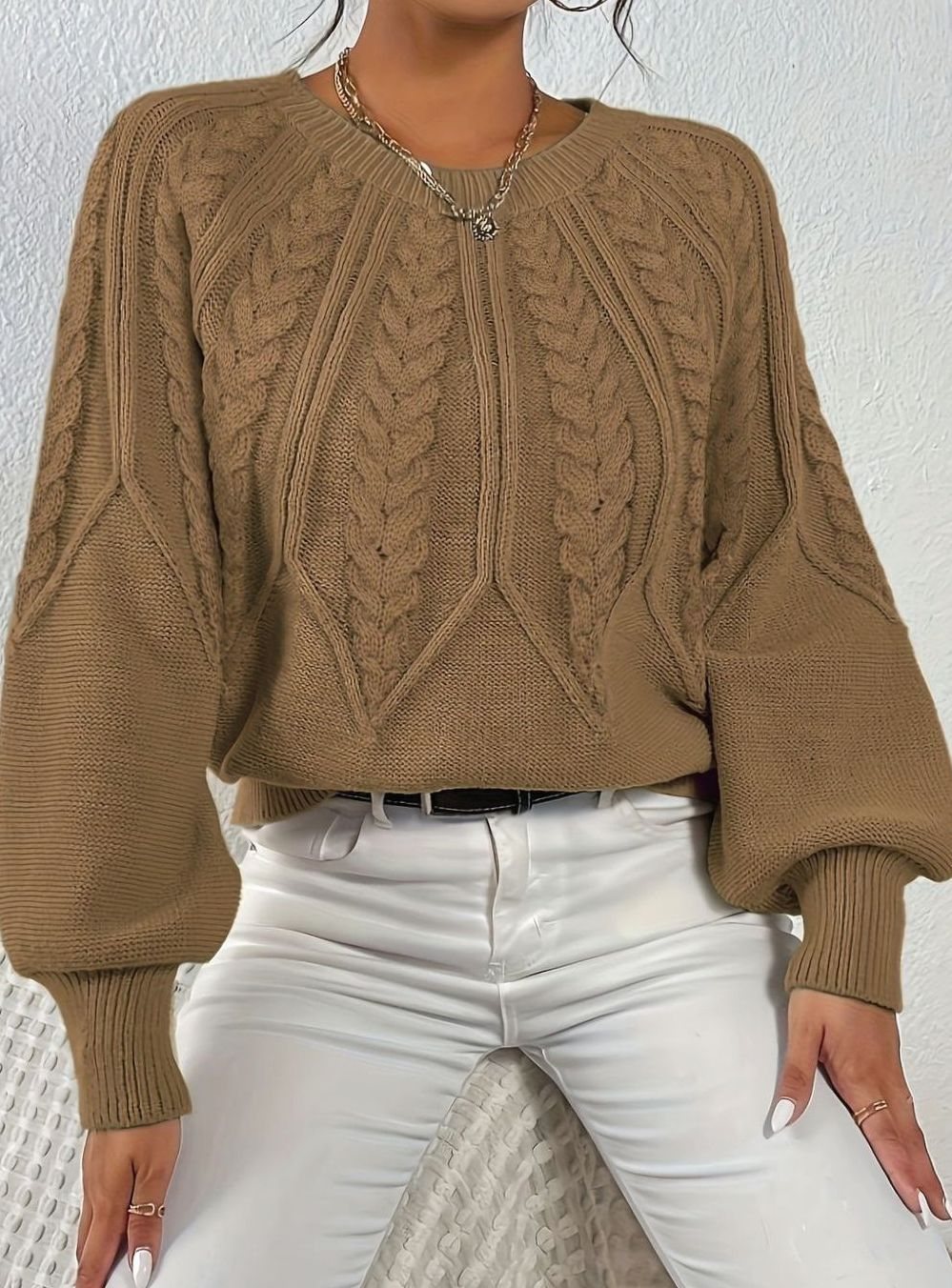 Sophia Cable-Knit Jumper | Lantern Sleeve | Relaxed Fit