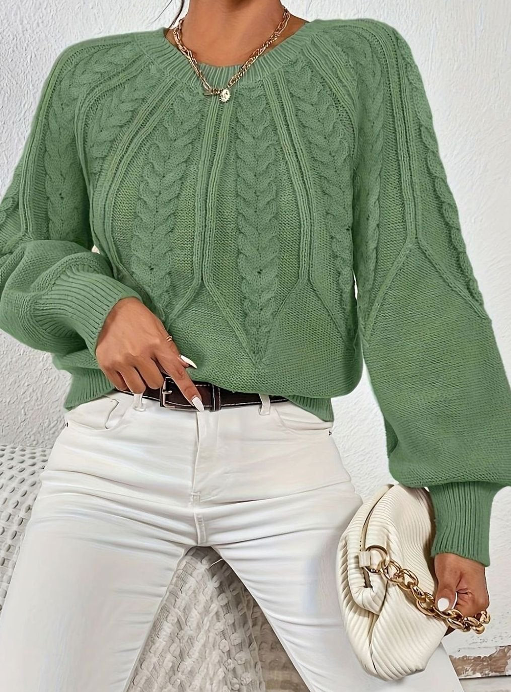 Sophia Cable-Knit Jumper | Lantern Sleeve | Relaxed Fit