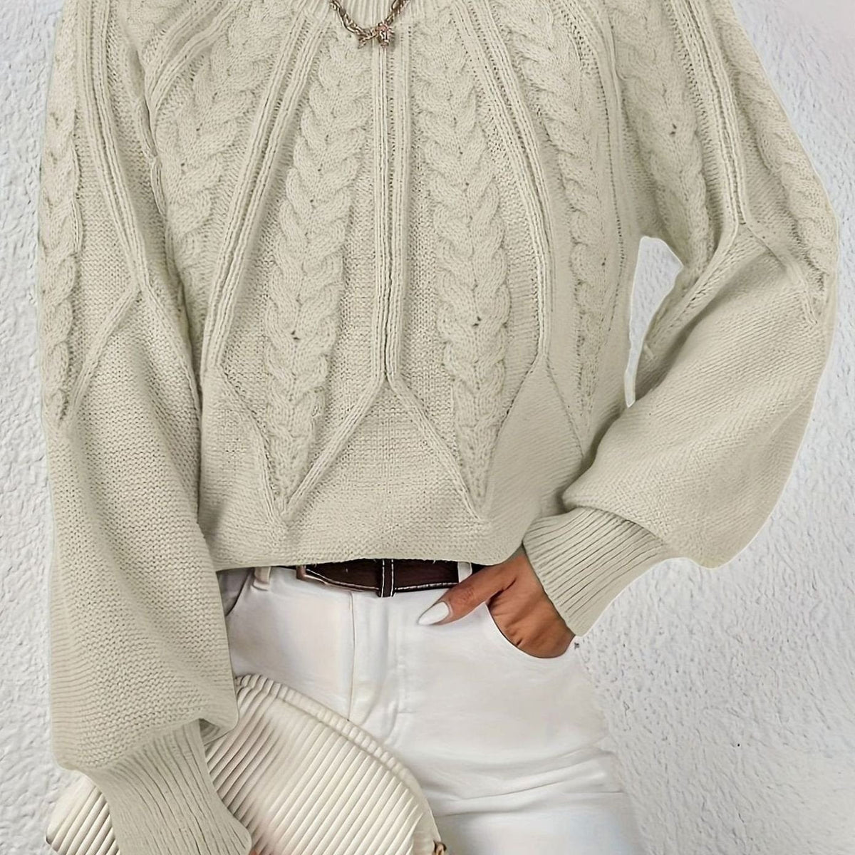 Sophia Cable-Knit Jumper | Lantern Sleeve | Relaxed Fit