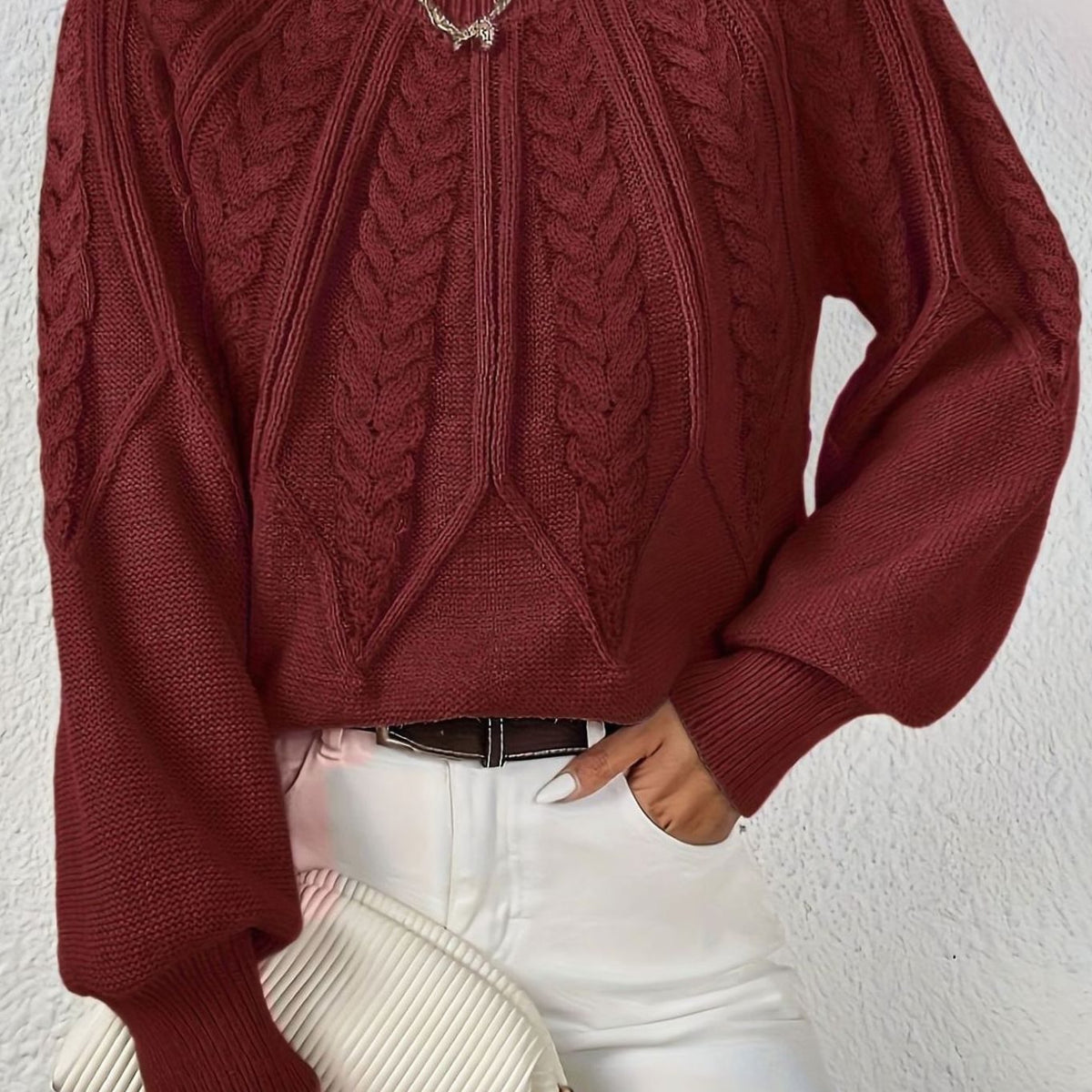 Sophia Cable-Knit Jumper | Lantern Sleeve | Relaxed Fit