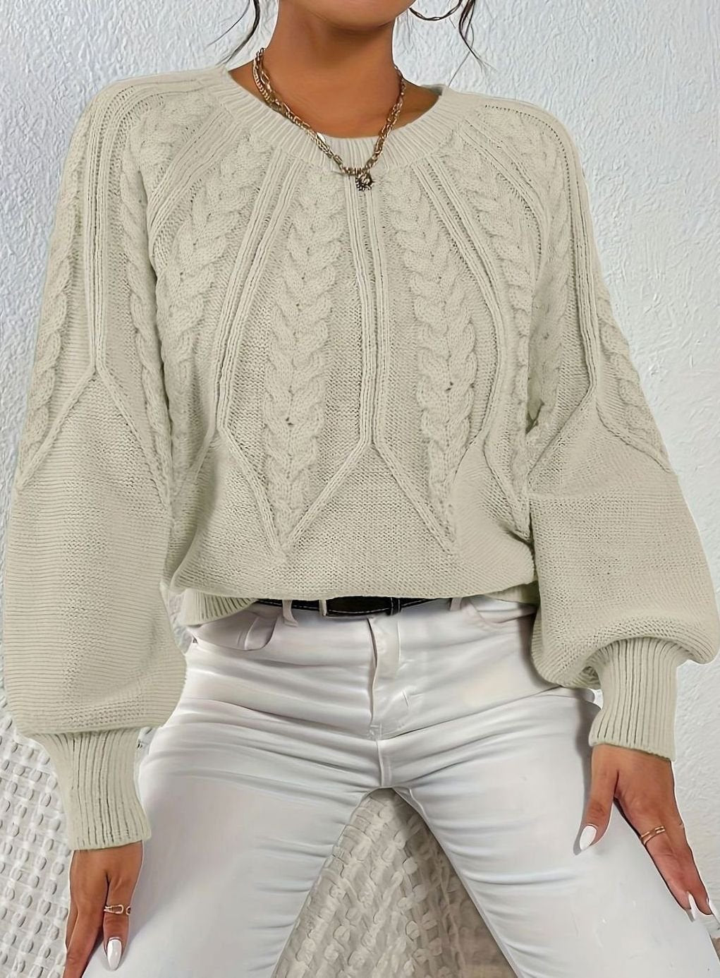 Sophia Cable-Knit Jumper | Lantern Sleeve | Relaxed Fit