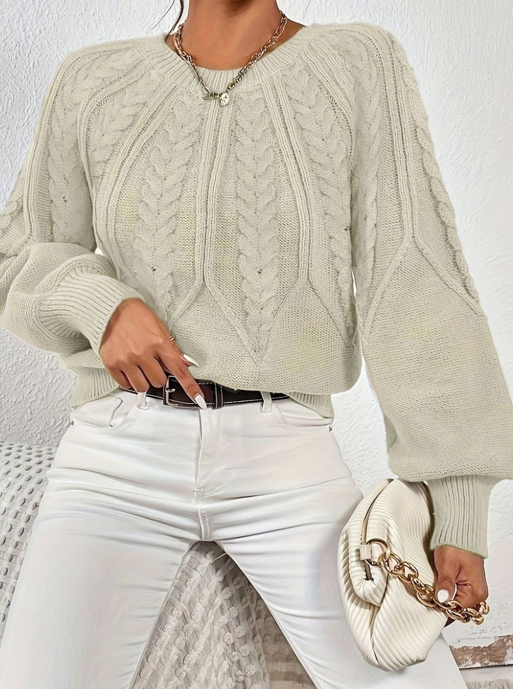 Sophia Cable-Knit Jumper | Lantern Sleeve | Relaxed Fit