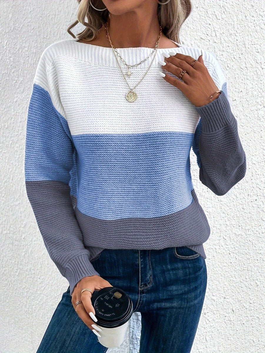 Sophia Colour-Block Crewneck Jumper | Relaxed Fit | Long Sleeve