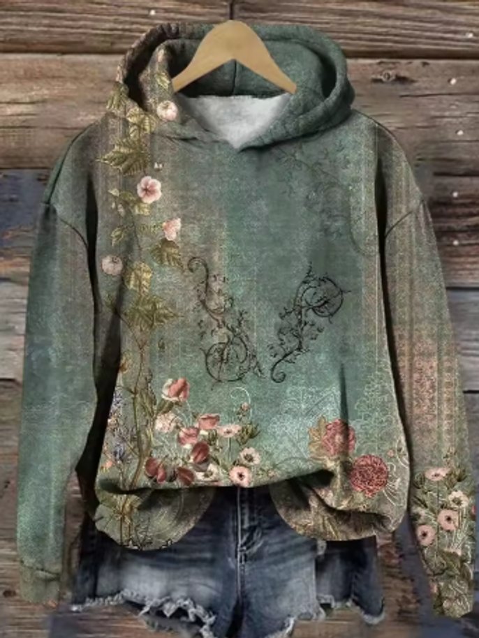 Grace Floral Print Hooded Jumper | Relaxed Fit | Knit