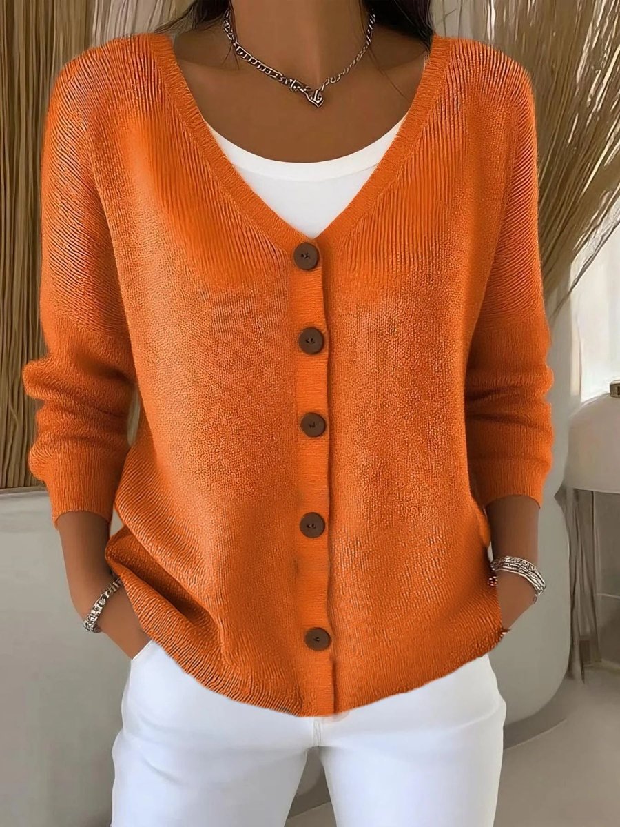 Camila V-Neck Knit Jumper | Button-Front | Long Sleeve