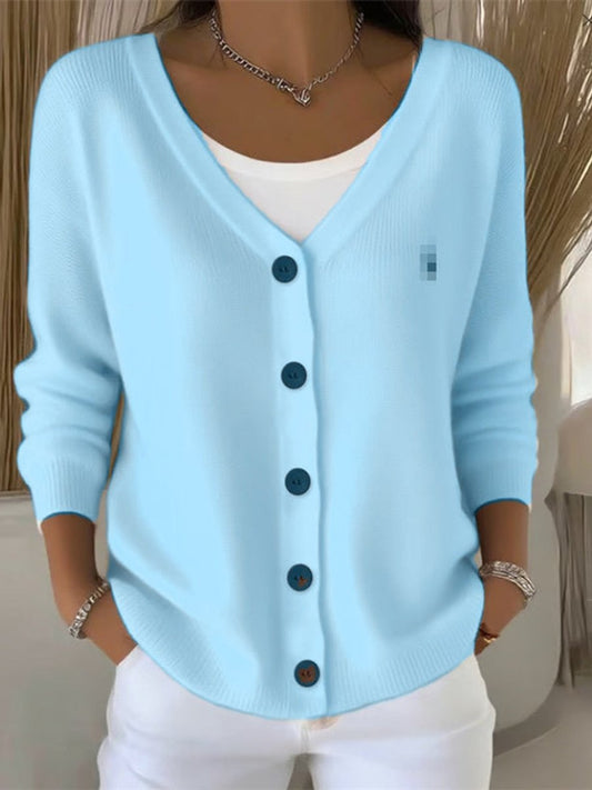 Camila V-Neck Knit Jumper | Button-Front | Long Sleeve