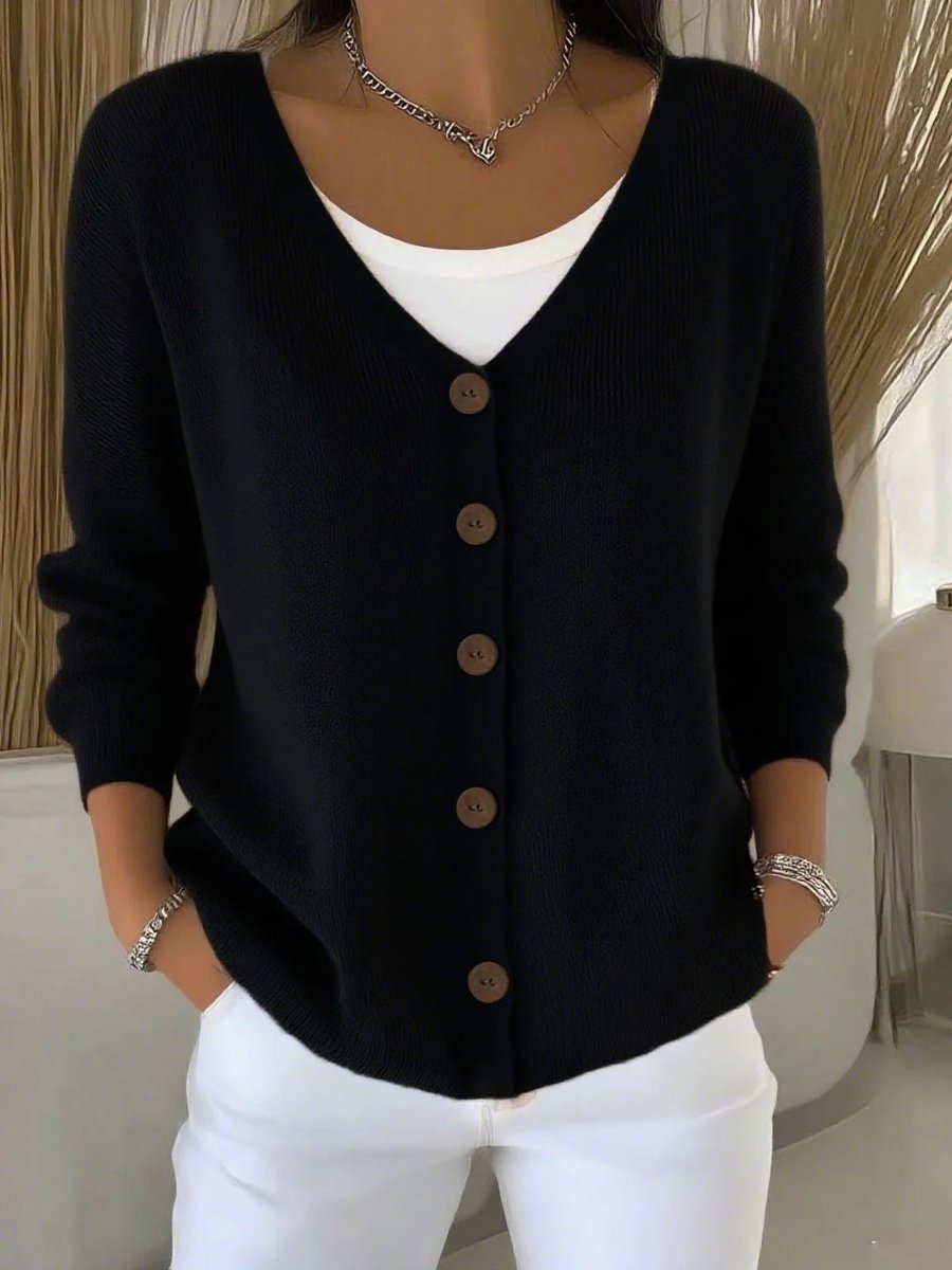Camila V-Neck Knit Jumper | Button-Front | Long Sleeve