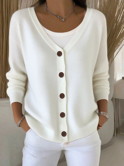 Camila V-Neck Knit Jumper | Button-Front | Long Sleeve