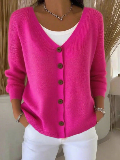 Camila V-Neck Knit Jumper | Button-Front | Long Sleeve