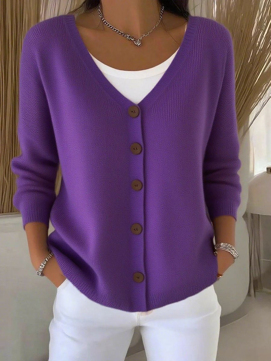 Camila V-Neck Knit Jumper | Button-Front | Long Sleeve