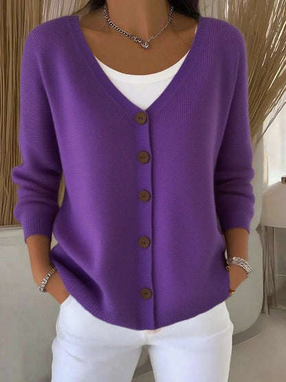 Camila V-Neck Knit Jumper | Button-Front | Long Sleeve