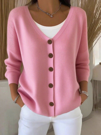 Camila V-Neck Knit Jumper | Button-Front | Long Sleeve