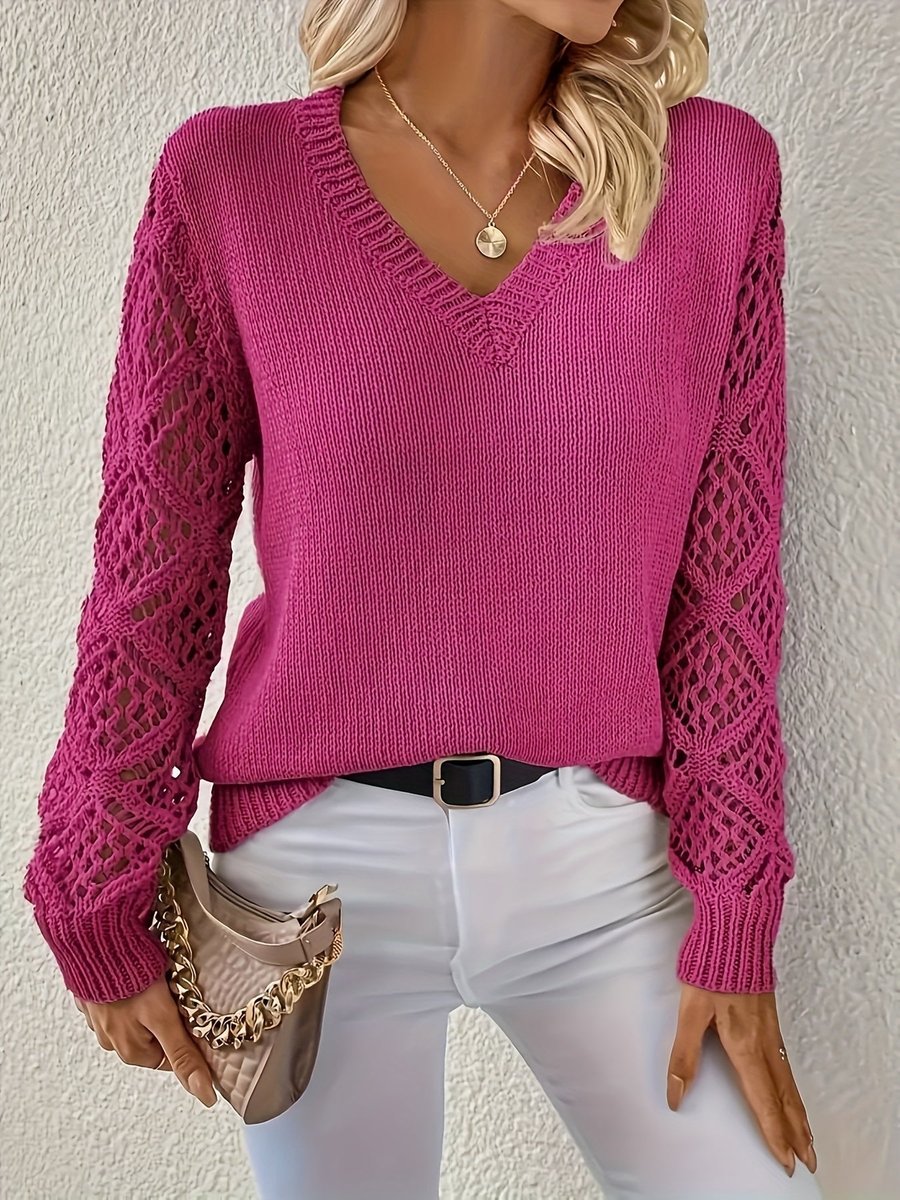 Amelia V-Neck Knit Jumper | Hollow-Sleeve | Pullover Fit