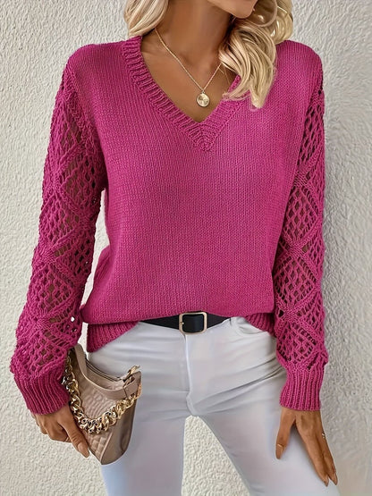 Amelia V-Neck Knit Jumper | Hollow-Sleeve | Pullover Fit