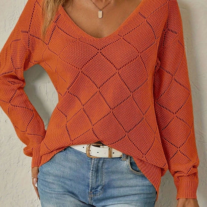 Olivia Openwork Diamond-Knit Jumper | V-Neck | Long Sleeve