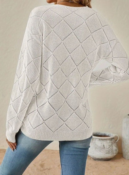 Olivia Openwork Diamond-Knit Jumper | V-Neck | Long Sleeve