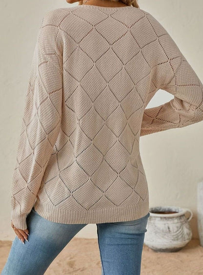 Olivia Openwork Diamond-Knit Jumper | V-Neck | Long Sleeve
