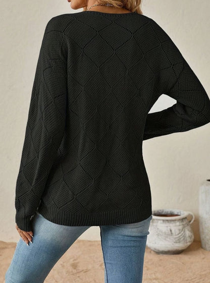 Olivia Openwork Diamond-Knit Jumper | V-Neck | Long Sleeve