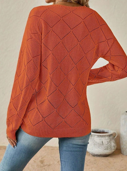 Olivia Openwork Diamond-Knit Jumper | V-Neck | Long Sleeve